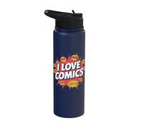 I Love Comics Pow Bam Wham Testo Stainless Steel Insulated Water Bottle