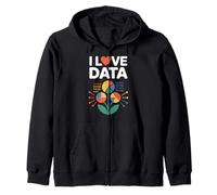 I Love Data Grafico Binario Disegno Fiore Felpa con Cappuccio