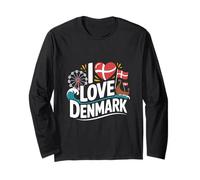 I Love Denmark Bandiera Ruota Panoramica Nave vichinga Maglia a Manica