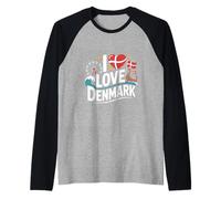 I Love Denmark Bandiera Ruota Panoramica Nave vichinga Maglia con Maniche Raglan