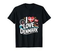 I Love Denmark Bandiera Ruota Panoramica Nave vichinga Maglietta
