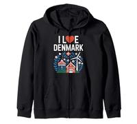 I Love Denmark - Girandola con Bandiera Danese Felpa con Cappuccio