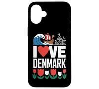 I Love Denmark, nave vichinga Tulip Wave Castle Custodia per iPhone 16 Plus
