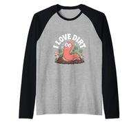 I Love Dirt Carino Worm Giardino Umorismo Maglia con Maniche Raglan