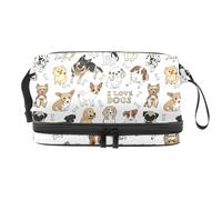 I Love Dogs and Bones - Beauty case a doppio strato per donne e ragazze, trousse da viaggio per trucchi, pratica borsa organizer con scomparto per pennelli, Multi, 27x15x14 cm/10.6x5.9x5.5 in, Beauty