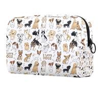 I Love Dogs and Bones - Trousse da donna, per articoli da toeletta da viaggio, grande, pratica borsa organizer con cerniera, Multi, 18.5x7.5x13cm/7.3x3x5.1in, Beauty case
