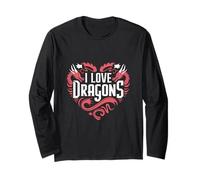 I Love Dragons Cuore Twin Red Dragons Maglia a Manica