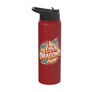 I Love Dragons Flying Mitico Creatura Drago Stainless Steel Insulated Water Bottle