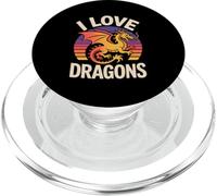 I Love Dragons Retro Tramonto Art PopSockets PopGrip per MagSafe