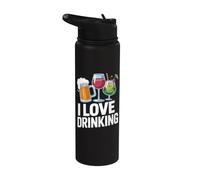 I Love Drinking Craft Birra Vino Cocktail Stainless Steel Insulated Water Bottle