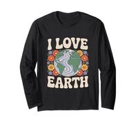 I Love Earth Floral Globe Eco Messaggio Maglia a Manica