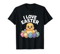 I Love Easter Chick E Uova Colorate Maglietta con Stampa Grafica Economica, Uomo, Nero, S