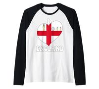 I Love England Proud English Pride Bandiera Londra Grafica a Cuore Maglia con Maniche Raglan