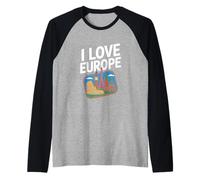 I Love Europe Landmark Adventure Travel Maglia con Maniche Raglan