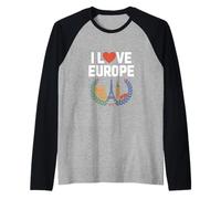I Love Europe Luoghi d'interesse Eiffel Colosseo Big Ben Maglia con Maniche Raglan