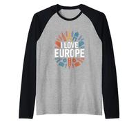 I Love Europe Monumenti iconici Travel Pride Maglia con Maniche Raglan