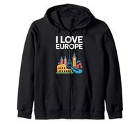 I Love Europe Monumenti iconici Viaggi Felpa con Cappuccio
