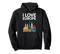 I Love Europe Monumenti iconici Viaggi Felpa con Cappuccio
