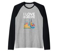I Love Europe Monumenti iconici Viaggi Maglia con Maniche Raglan