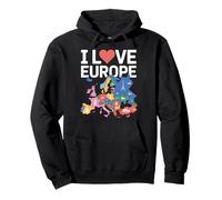 I Love Europe Monumenti Mappa Felpa con Cappuccio