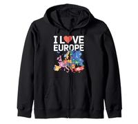 I Love Europe Monumenti Mappa Felpa con Cappuccio