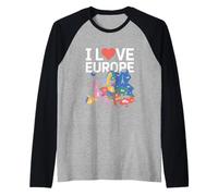 I Love Europe Monumenti Mappa Maglia con Maniche Raglan