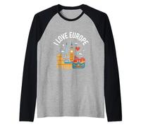 I Love Europe Torre Eiffel Big Ben Colosseo Maglia con Maniche Raglan