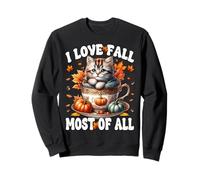 I Love Fall Most of all with Autumn Leaves And Cute Fall Cat Felpa