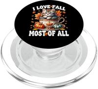 I Love Fall Most Of All With Autumn Leaves And Cute Fall Cat PopSockets PopGrip per MagSafe