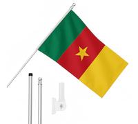 I LOVE FANCY DRESS Bandiera del Camerun, asta e supporto da parete, 1,5 x 0,9 m, bandiera del Camerun con occhielli, asta estensibile e supporto, decorazione per interni ed esterni