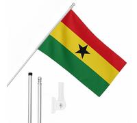 I LOVE FANCY DRESS Bandiera del Ghana, asta e supporto da parete, 1,5 x 0,9 m, bandiera del Ghana, con occhielli, asta estensibile e supporto, decorazione per interni ed esterni