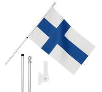 I LOVE FANCY DRESS Bandiera della Finlandia, asta e supporto da parete, 1,5 x 0,9 m, bandiera finlandese con occhielli, asta estensibile e supporto, decorazione per interni ed esterni