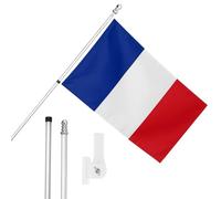 I LOVE FANCY DRESS Bandiera della Francia, asta e supporto da parete, bandiera francese con occhielli, asta estensibile e supporto, decorazione per interni ed esterni, 1,5 x 0,9 m