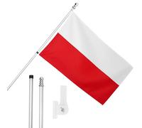 I LOVE FANCY DRESS Bandiera della Polonia, asta e supporto da parete, bandiera polacca da 1,5 x 0,9 m, con occhielli, asta estensibile e supporto, decorazione per interni ed esterni