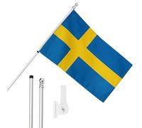 I LOVE FANCY DRESS Bandiera della Svezia, asta e supporto da parete, 1,5 x 0,9 m, bandiera svedese con occhielli, asta estensibile e supporto, decorazione per interni ed esterni