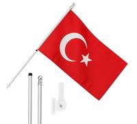 I LOVE FANCY DRESS Bandiera della Turchia, asta e supporto da parete, bandiera della Turchia, 1,5 x 0,9 m, con occhielli, asta estensibile e supporto, decorazione per interni ed esterni