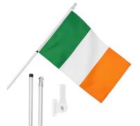 I LOVE FANCY DRESS Bandiera dell'Irlanda, asta e supporto da parete, 1,5 x 0,9 m, bandiera irlandese con occhielli, asta estensibile e supporto, decorazione per interni ed esterni