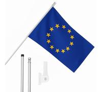 I LOVE FANCY DRESS Bandiera dell'Unione Europea, asta e supporto da parete, 1,5 x 0,9 m, bandiera dell'UE con occhielli, asta estensibile e supporto, decorazione per interni ed esterni