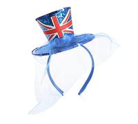 I LOVE FANCY DRESS Cappello Union Jack - Regola Britannia Mini Glitter Top Hat on Headband con bandiera Union Jack e attaccata rete FASCINATOR con velo - VE Day CELEBRATIONS - 1 X cappello