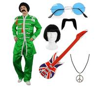 I LOVE FANCY DRESS Green Sgt. Pepper Inspired Set - Grande - Include giacca, parrucca, chitarra gonfiabile Union Jack, occhiali rotondi, baffi e collana della pace