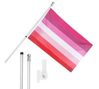 I LOVE FANCY DRESS LGBTQ+ - Set di bandiera lesbica, asta e supporto da parete, 1,5 x 0,9 m, con occhielli, asta estensibile e supporto, decorazione per interni ed esterni