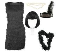 I LOVE FANCY DRESS LTD Costume da Flapper Deluxe per Donna - Abito Nero con Frange 1920 con Copricapo di Paillettes di Piume Abbinato Charleston Anni '20 - Taglia: X-Small (IT 40-42)