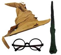 I LOVE FANCY DRESS LTD SET DI ACCESSORI PER COSTUME DA MAGO PER ADULTI - CAPPELLO DA MAGO + OCCHIALI ROTONDI NERI + BACCHETTA MAGO IN STILE RAMO - ACCESSORI COSTUME PER SETTIMANA DEL LIBRO (MARRONE)