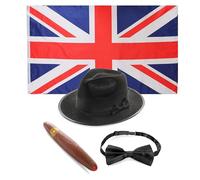 I LOVE FANCY DRESS LTD Winston Churchill - Set di accessori per adulti con bandiera Union Jack, cappello Fedora, papillon, sigaro finto, 1,5 x 0,9 m, per adulti storici anni '40, Taglia unica