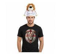 I LOVE FANCY DRESS Maglietta con leone dell'Inghilterra e cappello da leone con criniera di peluche, 2 pezzi, taglia L, maglietta nera per adulti con stampa realistica di leone e morbido cappello da