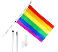 I LOVE FANCY DRESS Rainbow Pride - Set di bandiera, asta e supporto da parete, 1,5 x 0,9 m, con occhielli, asta estensibile e supporto, decorazione per interni ed esterni