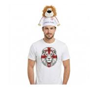 I LOVE FANCY DRESS Set composto da maglietta con leone dell'Inghilterra e cappello da leone in peluche, maglietta bianca con grafica vettoriale con cappello di San Giorgio e croce, 2 pezzi, per adulti