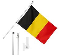 I LOVE FANCY DRESS Set di bandiera, asta e supporto da parete, 1,5 x 0,9 m, bandiera del Belgio con occhielli, asta estensibile e supporto, decorazione per interni ed esterni
