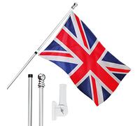 I LOVE FANCY DRESS Set di bandiera, asta e supporto da parete, 1,5 x 0,9 m, bandiera Union Jack con occhielli, asta estensibile e supporto, decorazione per interni ed esterni