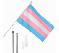 I LOVE FANCY DRESS Set di bandiere transgender, asta e supporto da parete, bandiera da 1,5 x 0,9 m, con occhielli, asta estensibile e supporto, decorazione per interni ed esterni